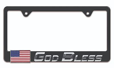 American Flag ''God Bless'' 3D Modern Black Metal License Plate Frame