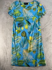 Abby Joy by Tango Mango Shift Dress Medium Blue Tropical Palm Short Sleeve