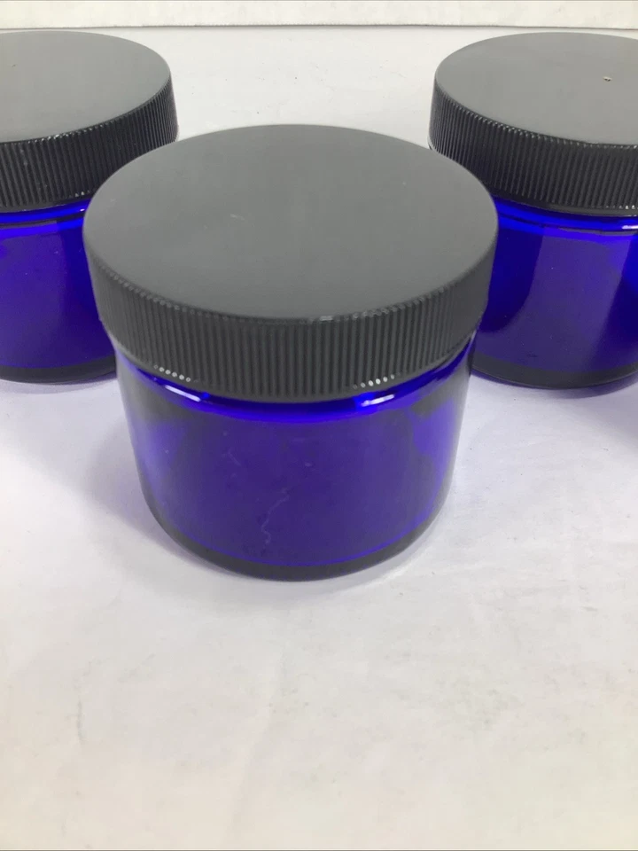 4~Cobalt Blue 2oz Round Glass Jars With Inner Liners & Black Plastic Lids~NEW - Image 4 of 4