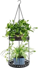 Plant Hanger Indoor Outdoor, 2 Tier Hanging Planter Plant Shelf, Metal Hanging P