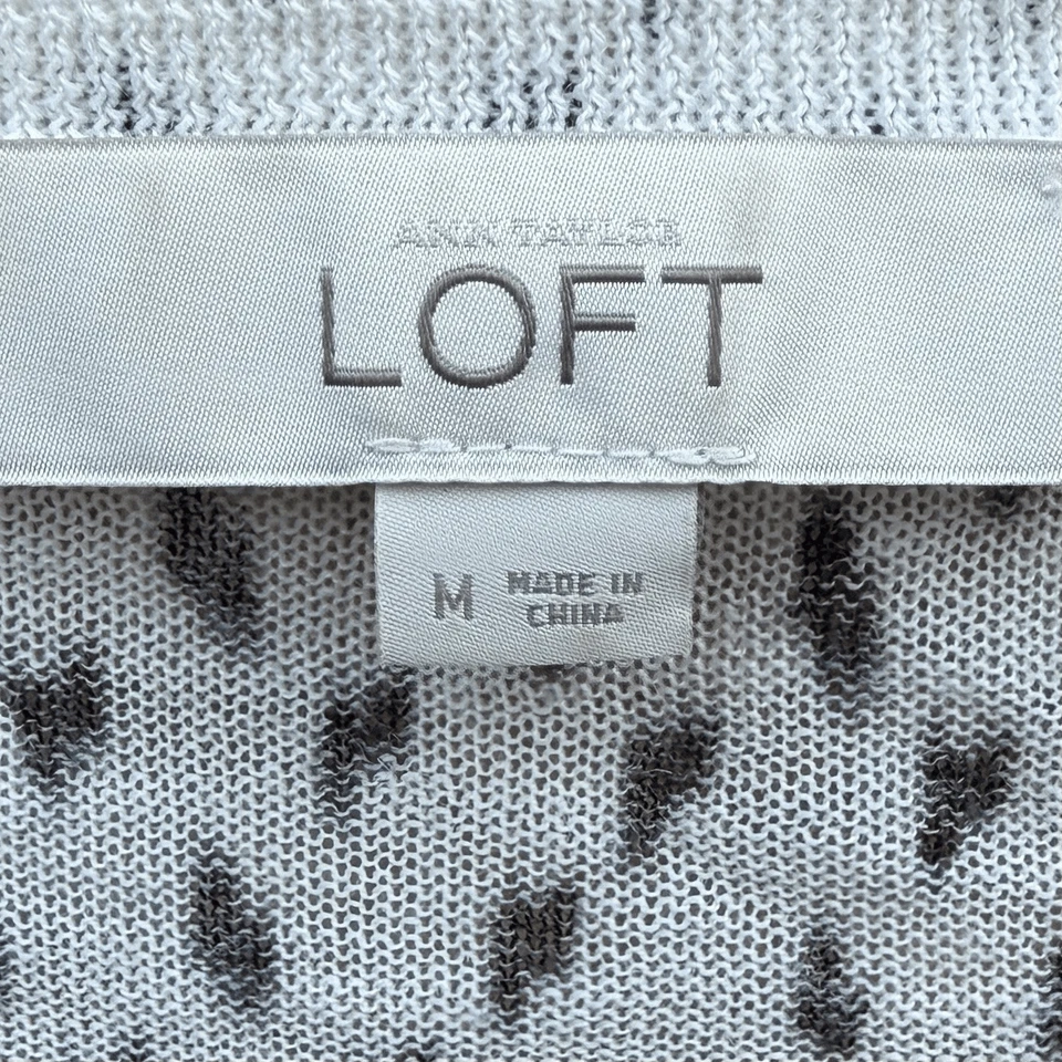 Cárdigan con botones suéter patrón de puntos blanco y negro Ann Taylor Loft M clásico Foto 3 de 4