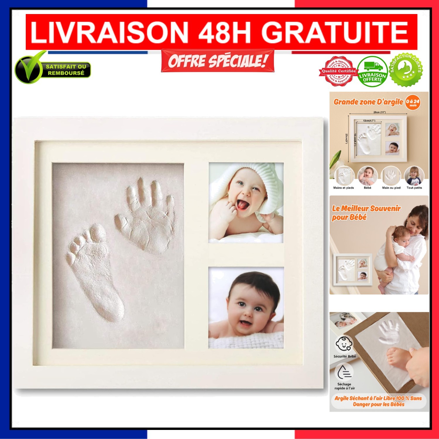 Cadre empreintes bébé idée cadeau de naissance kit complet