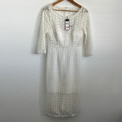 BCBGMaxAzria Long Sleeve Lace Dress Womens Size 08 White BCBGMaxAzria Long Sleeve Lace Dress Womens Size 08 White