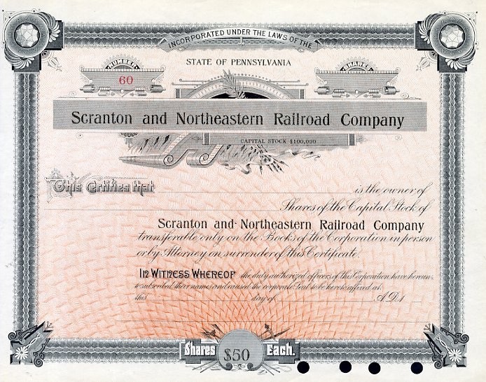 1___ Scranton & Northeastern RR Stock