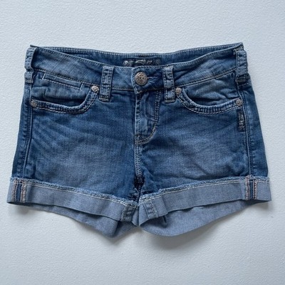 Vtg Y2K Blue Denim Low Rise Toni 3 1/2 Booty Shorts / SILVER JEANS / 24w