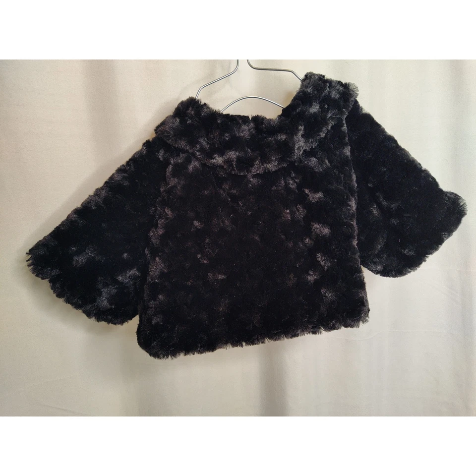 Gymboree Black Faux Fur Short Sleeve Collar Holiday Fall Girl's Shrug Size XS 4 - Image 2 of 4