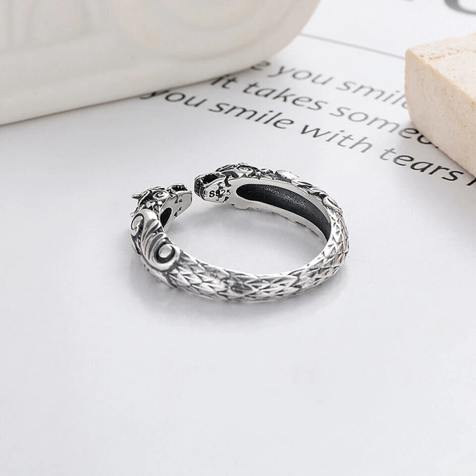 Women's Men's Ring Vintage Chinese Dragon Blessing Dragon Ring - - Image 2 of 4