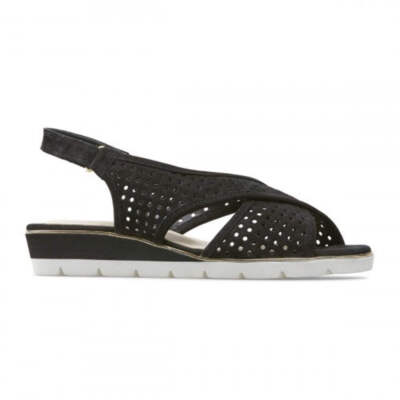 Van Dal Elan 3108 Ladies 1002 Black Suede Perforated Open Toe Slingback  Wedge Sa UK