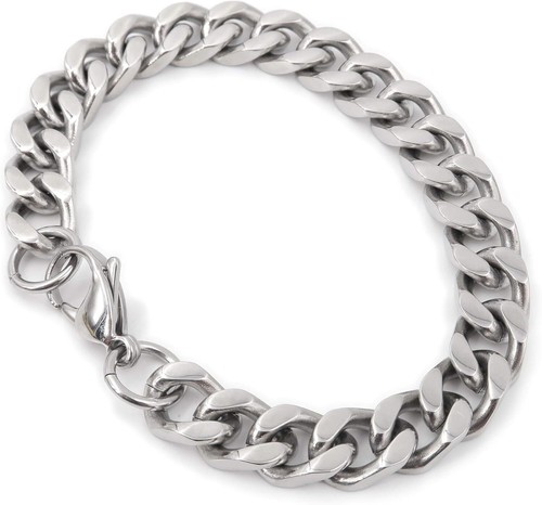 Stainless Steel Simple Curb Cuban Link Chain Bracelet for Men Boys 10mm 7inch|St