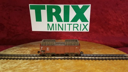 Minitrix Offener Güterwagen 2-achsig Grubenholz 827 136 Spur N 💥 TOP [0028] | Zustand: Gebraucht