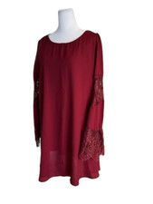 Altar'd State Burgundy Lace Bell Sleeve Boho Dress Size Small
