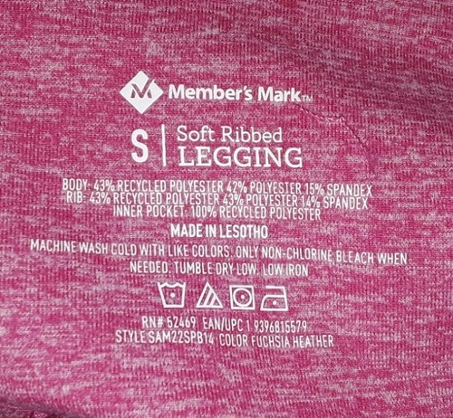 Members Mark Legging and Top set - LS - Size S - Fuschia Heather - Picture 8 of 9