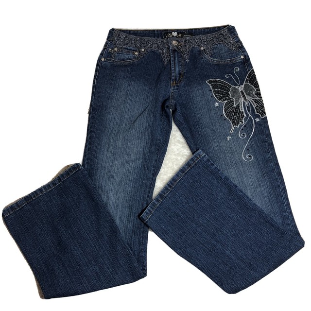 Luxury Blues Women Denim Blue Embroidered Butterfly Flared Jeans Size 5