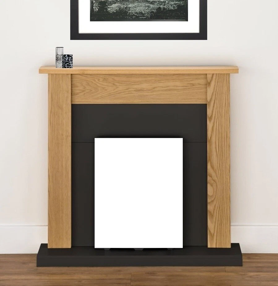 ELECTRIC FIRE OAK BLACK WOODEN FIREPLACE SURROUND HEARTH AND BACK PANEL  BNIB | eBay