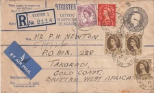 Gold Coast: GVI/QE2 Registered Cover, Exeter to Takoradi, 5-8 July 1954