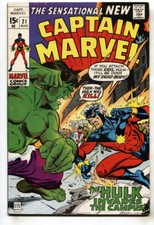 CAPTAIN MARVEL #21 comic book-Hulk battle-1970