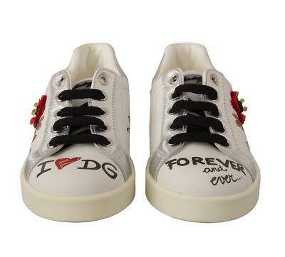 DOLCE & GABBANA Kids Shoes White Leather Floral Studded DOLCE & GABBANA Kids Shoes White Leather Floral Studded