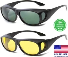 Tac HD Day Night Vision glasses Men Unisex Driving Wraparound Fit Over Sunglass