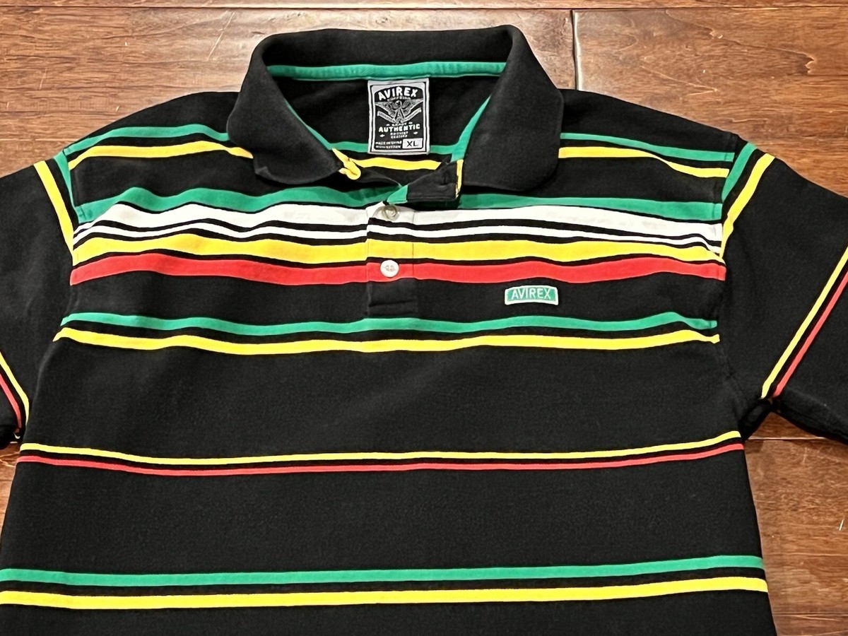 Vtg Avirex Black Red Green Yellow Striped Mens XL Y2K Hip Hop