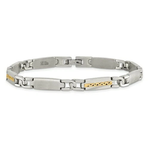 *NUEVO* Pulsera de eslabones con acento de oro de 14 k cincel de acero inoxidable SRB1723-8,75 Foto 3 de 4