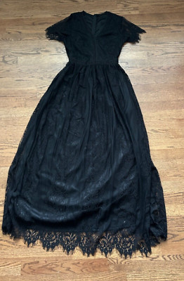Black Lace Whimsy Gothic Boho Witchy Dress Maxi Short Sleeve
