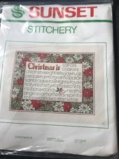 New, sealed, vintage Sunset Stitchery 2075 Christmas Is fits 14x18" frame
