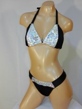 Exotic dancer stripper medium black/silver 2 piece bikini dance outfit-dancewear