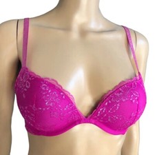 Victorias Secret Dream Angels Padded Demi Bra 32C Lace Hot Pink Coquette Y2K