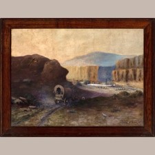 AMAZING SIGNED AND DATED TOMBSTONE 1932 PAINTING