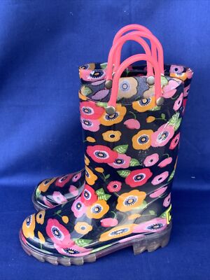 WESTERN CHIEF Floral Flower Peace Love Bright Galoshes Rain Boots 7 8  sj15m6