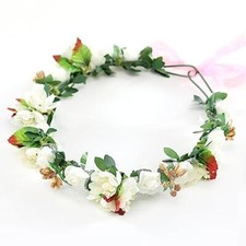 Women Girls Boho Flower Crown Adjustable Sunflower Floral Headband Beige-1