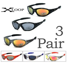 3 Pairs X-Loop Mens Sport Cycling Fishing Golfing Running Wrap Around Sunglasses