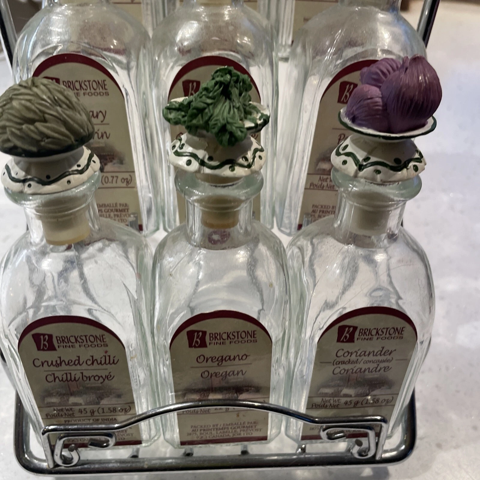 Tri-Level Steel Spice Rack w/ Nine Jars (Brickstone Fine Foods) "Unique Lids"