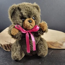 Vintage Russ Luv Pets 7" Grizzly Bear 1979 Plush Stuffed Animal Pink Ribbon