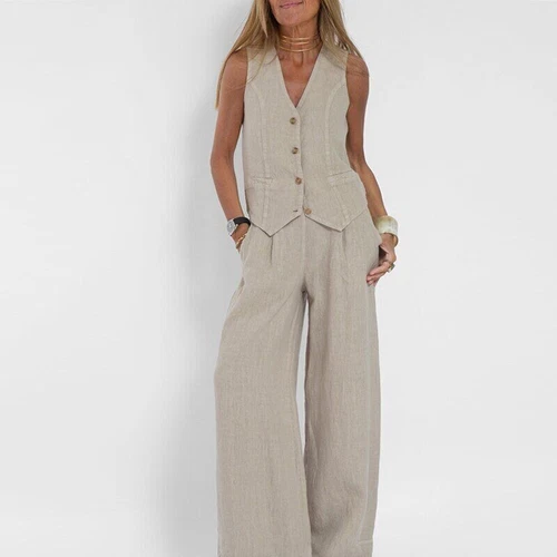 Women's suit jacket vest/top+pants new patchwork cotton linen casual set - Bild 8 von 34
