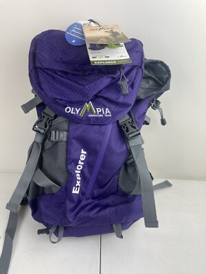 New Olympia Adventure Team Explorer Backpack Hiking W/Built In Rain Cover Purple