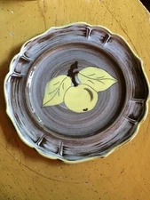 Three Santa Anita Ware Vreni Provincial Apple Brown & White  Dinner Plates