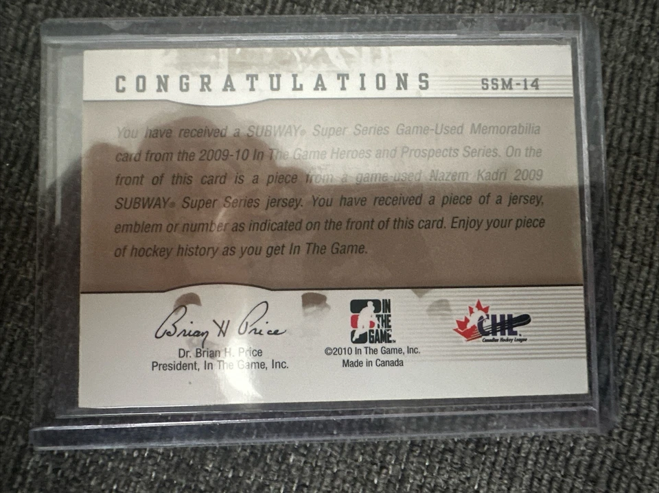 2009 ITG Heroes and Prospects Subway Super Series Jersey Black /60 Nazem Kadri - Image 2 of 2