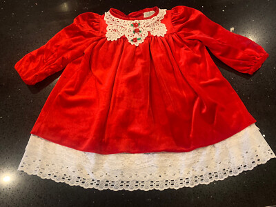 Rare Editions 2T Red Christmas Dress Lace Collar Vintage Style