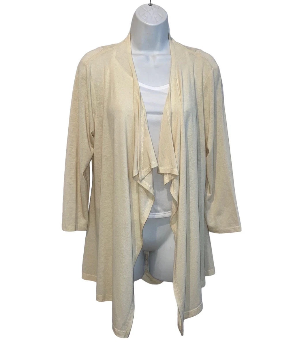 Cable & Gauge Ruched Back Beige Open Waterfall Cardigan - Women's Large