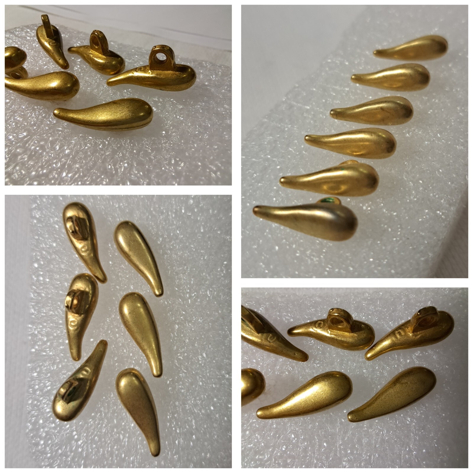 6 pcs Rare Retro Gold Tone Drop Shape Metal Shank Brass Tear Button 18 mm