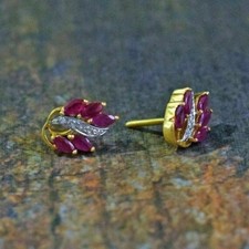 2 Ct Marquise Cut Red Ruby Push Back Women's Stud Earring 14k Yellow Gold Finish