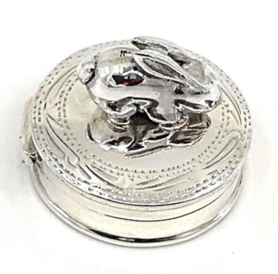 Hase auf runder Pillendose 925 Sterling Silber englische Punzen