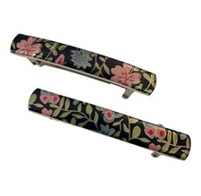 1970  s Vintage French Hair Clips with a Feminine Black Floral Motif, Deadstock