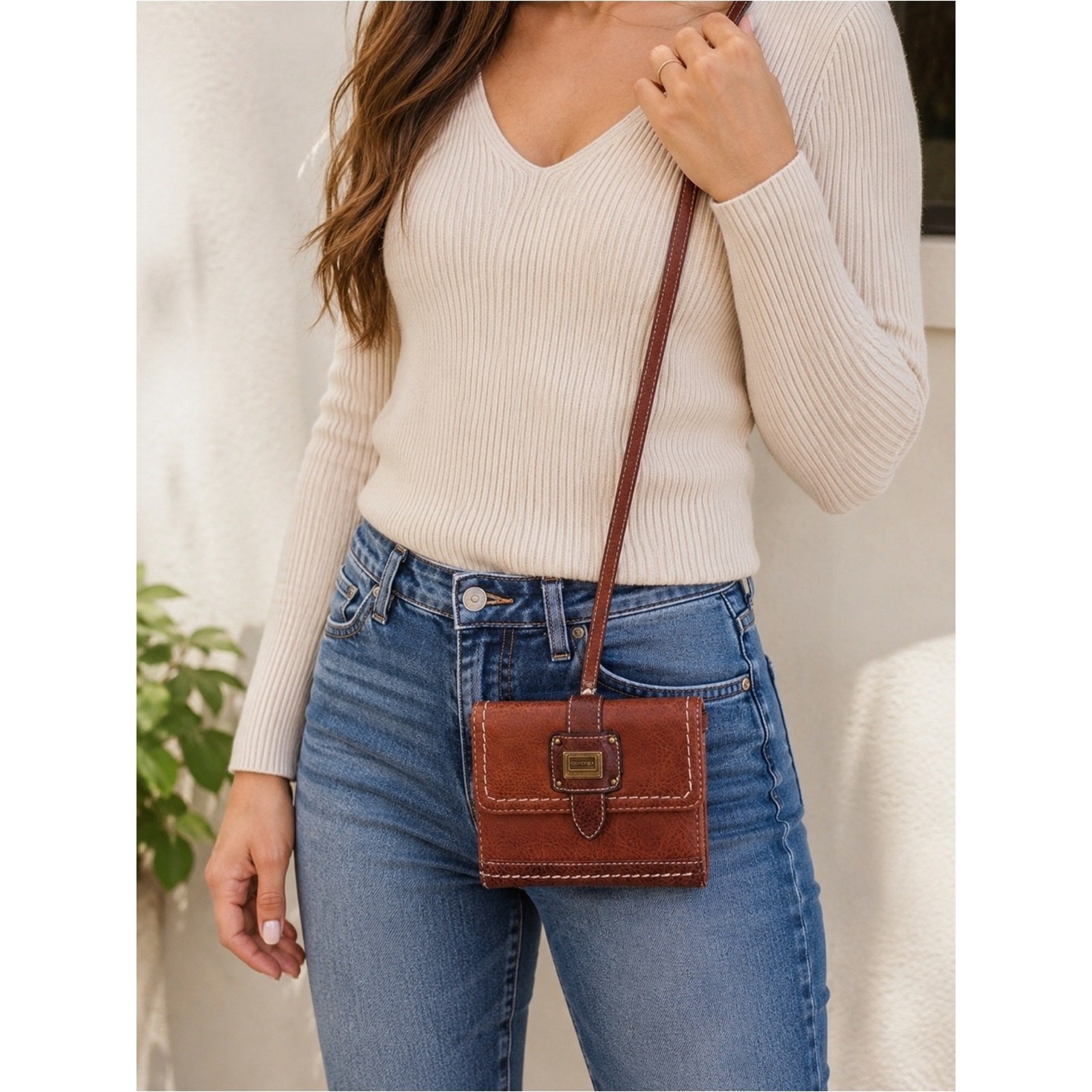 Concept Brown Crossbody Wallet Organizer Bag Cognac Faux Leather