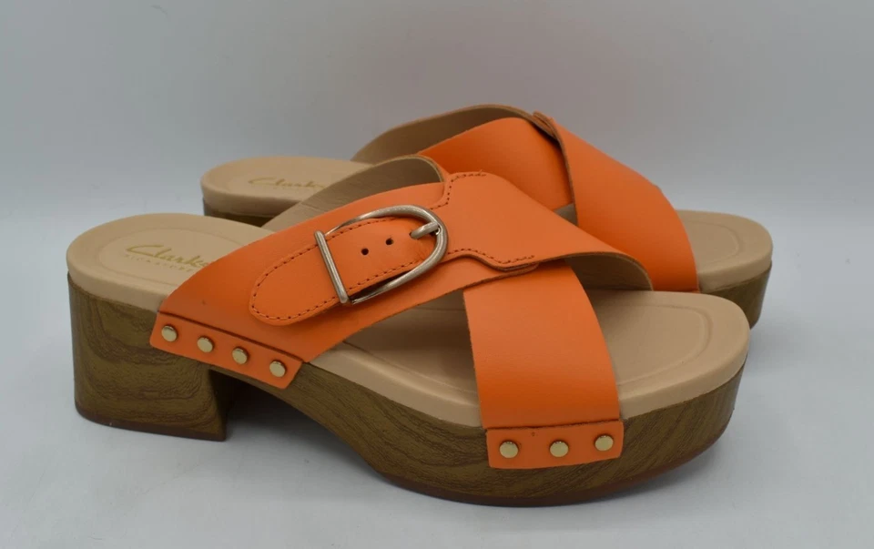 Clarks Womens Size 7.5 Sivanne Walk Orange Leather Open Toe Comfort Sandal Shoes - Image 3 of 4