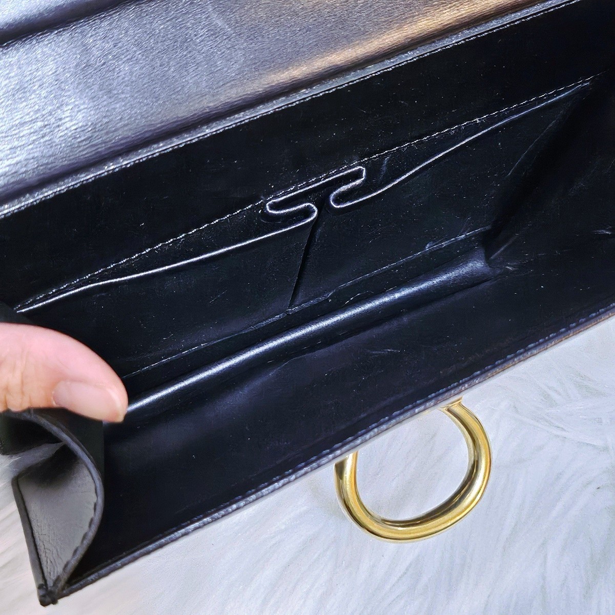 Vintage CELINE Black Leather And Gold Tone Circa 1990 Top Handle