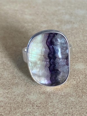 CW VERKÄUFER Sterling Silber Ring - irisierend Blue John - gepunzt Birmingham 2