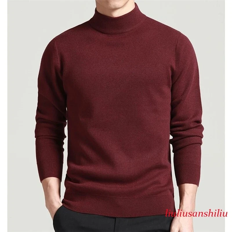Men's Sweater Mock Neck Sweaters Wool Blend Knit Pullover for Male Men Knitwear