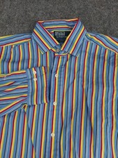 Polo Ralph Lauren Shirt Mens 17 XL Blue Yellow Striped Regent Fit Long Sleeve
